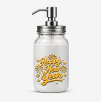 Happy New Year soap dispenser cover on the manual mason jar pump